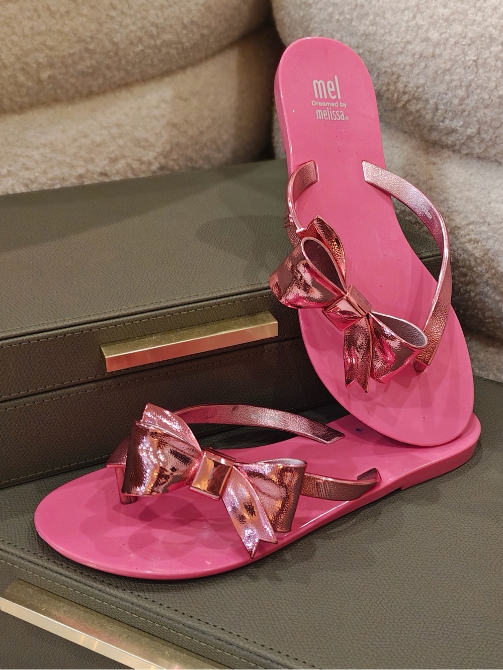 Mel by Melissa Metallic Pink Bow Thong Sandals